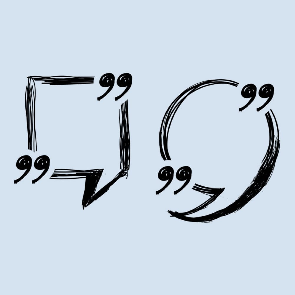 Gezeichnete Sprechblasen mit deutschen Anführungszeichen